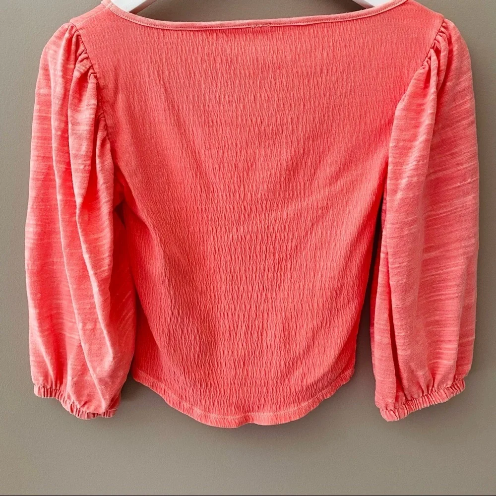 Free People Day Lilly Balloon Sleeve Coral Top Sz XS